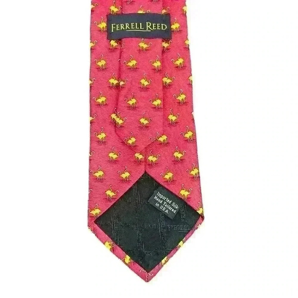 Ferrell Reed Silk Red Tie -Golden Flamingo Print - Imported Silk - Hand Tailored - Picture 2 of 5